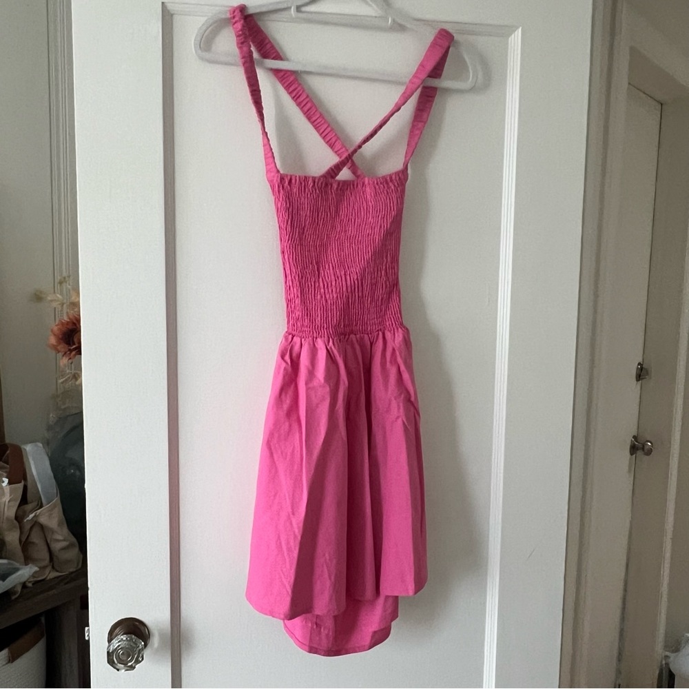 Isalis Pink Mini Criss Cross Open Back Cotton Fit & Flare Dress Size Small NWOT